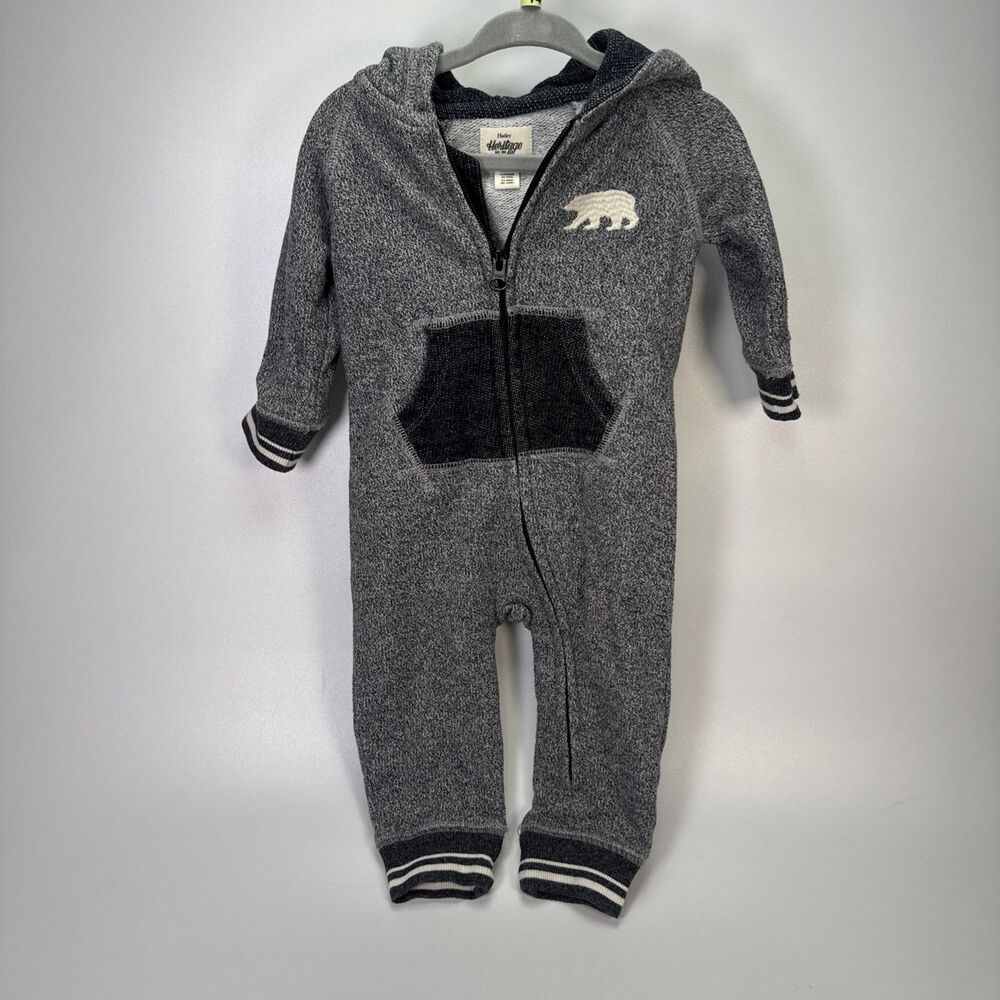 Hatley Heritage One Piece Zipped Baby Romper Bear Gray Hoodie 3-6 Month